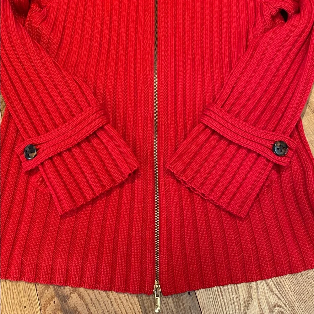 Carlisle Vtg Heavy Ribbed Merino Wool Red Cowl Neck Button Zip Cardigan Jacket L - Picture 6 of 15